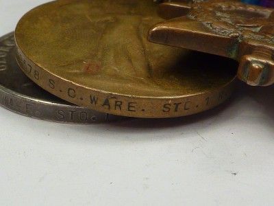 ANTIQUE WW1 MEDAL TRIO K 19678 S C WARE STO 1 R N  