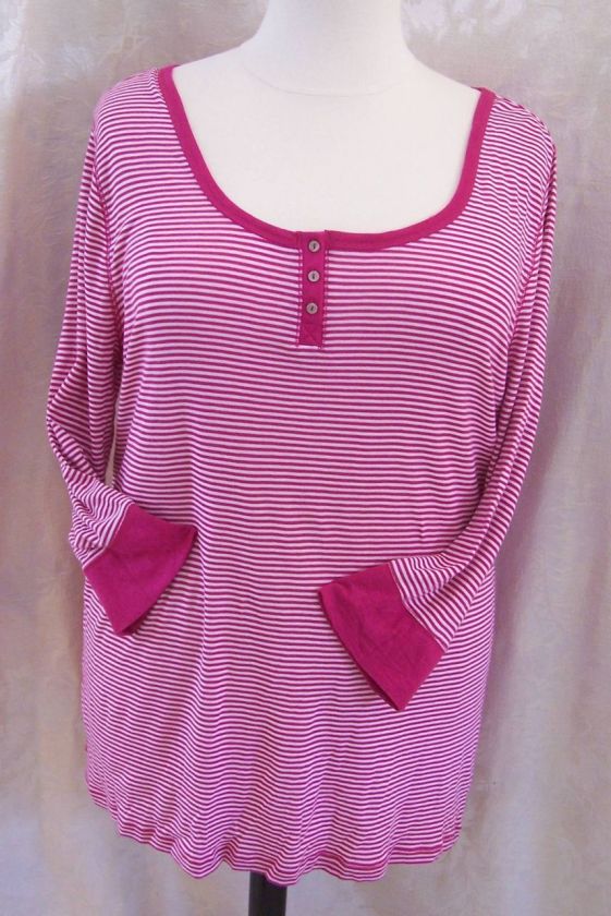 Ladies XXL OLD NAVY Fuchsia stripe knit HENLEY top NWT  