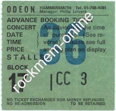 Van Morrison Hammersmith Odeon, London 26/2/79 Ticket  