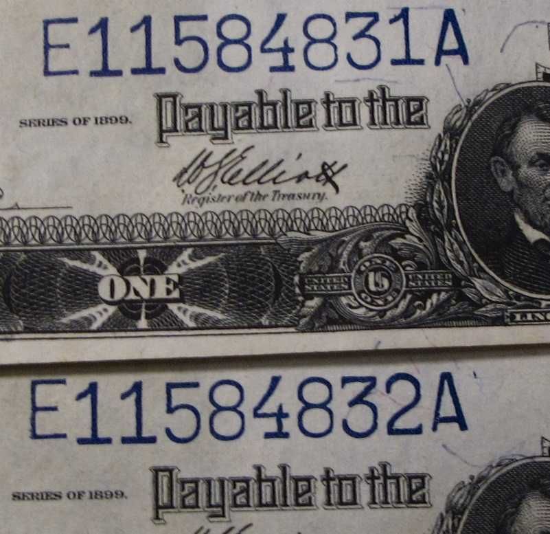 CONSECUTIVE GEM CRISP UNCIRCULATED 1899 $1 SILVER CERTIFICATES 