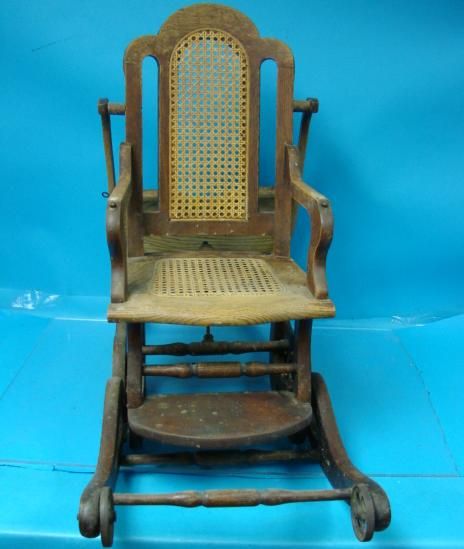 Antique Child High Chair Rocking Baby Infant Solid Wood Rocker Cane 