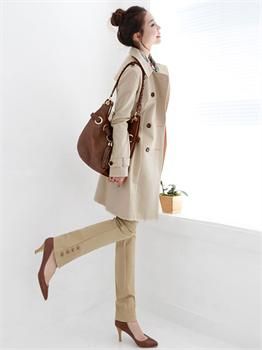 Charming Double breasted Trench Waistband Slim cut Jacket/Coat 2 