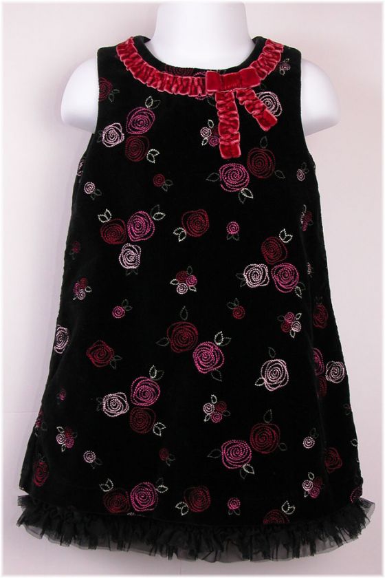   Velvet EMBROIDERED ROSE DRESS sz 24 months Christmas Holiday  