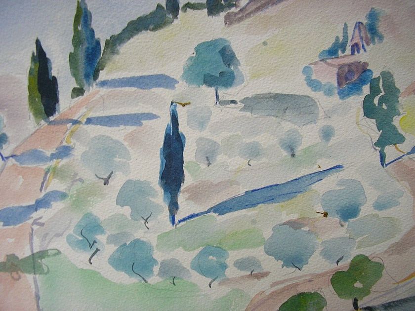 FAUVIST WATERCOLOR PAINTING SIGNED ANTIBES 1954  