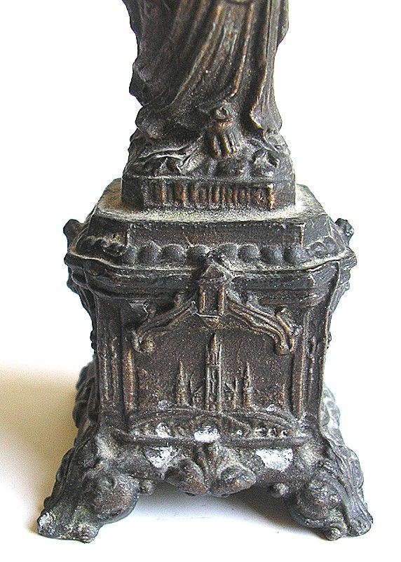 STATUE NOTRE DAME DE LOURDES METAL SOUVENIR c1880  