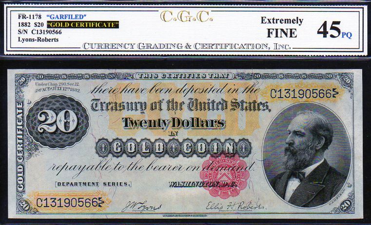 FR 1178 1882 $20 GOLD CERTIFICATE CGC 45  