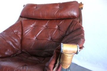 SIGURD RESELL Mid Century TUFTED LEATHER Chrome safari LOUNGE CHAIR 