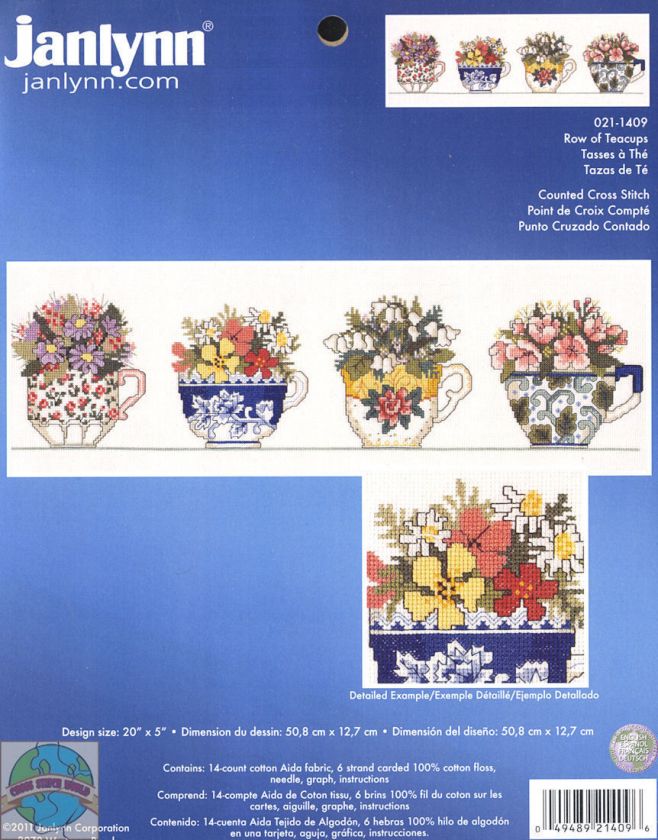   Stitch Kit ~ Janlynn Colorful Spring Flowers Row of Teacups # 021 1409