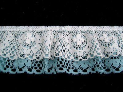 DOUBLE RUFFLED LACE IVORY over WILLIAMSBURG BLUE 4+ yds  