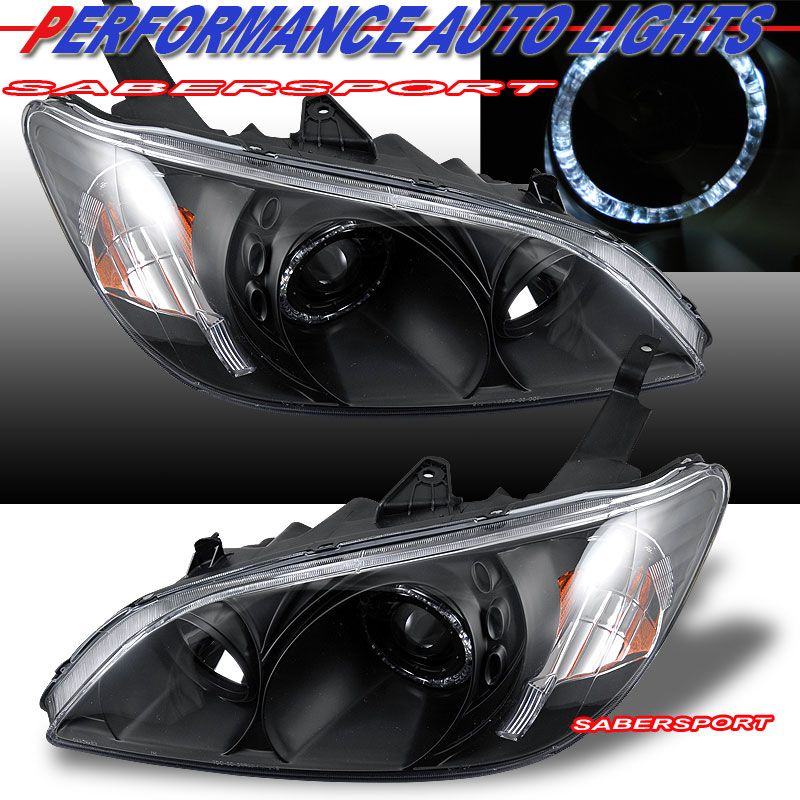 2004 2005 HONDA CIVIC 2/4 DR BLACK PROJECTOR HEADLIGHTS w/ HALO