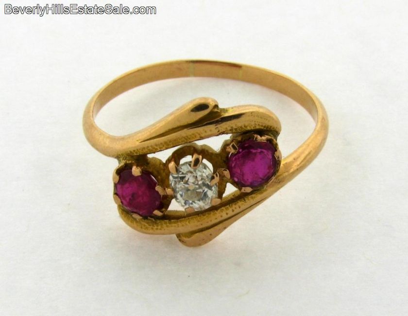 Antique Art Deco 18k Gold Diamond Rubies Ring  