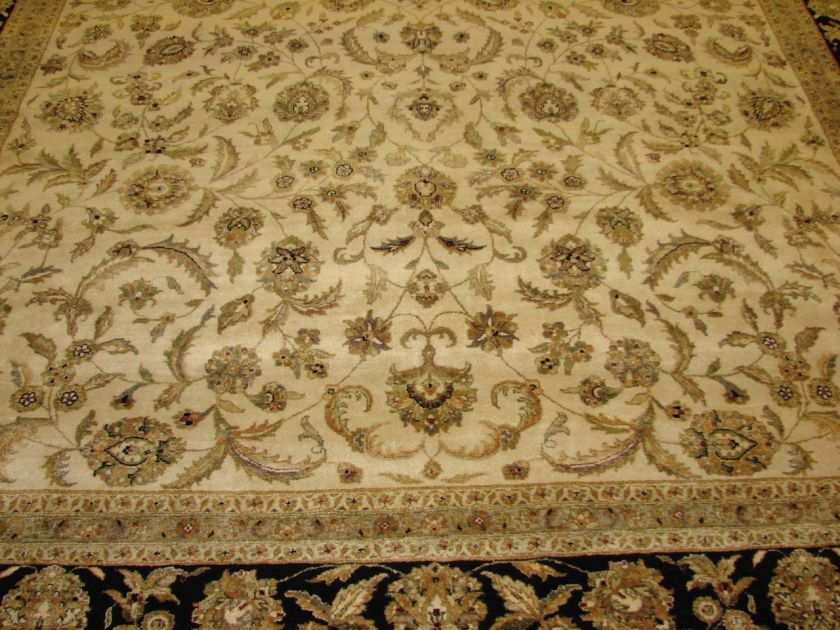 9x12 Ivory & Black Fine Plush Hand knotted Wool Persian Oriental Rug 