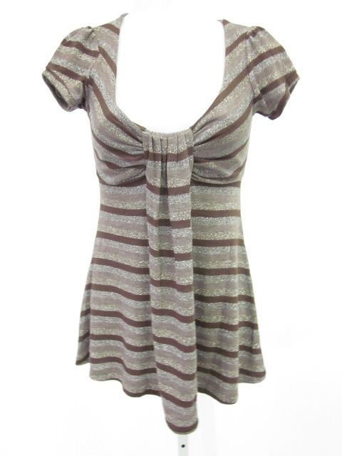 ANNA ARGIOLERA Purple Metallic Silver Stripe Shirt Sz M  