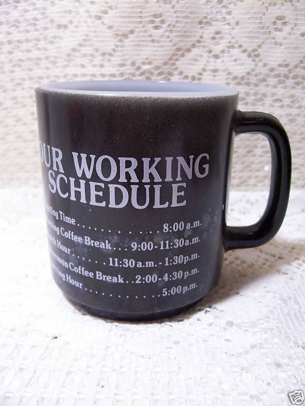 Glasbake  Our Work Schedule  Milk Glass Mug  