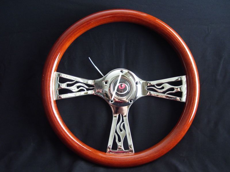 NEW 14 FLAMER MAHOGANY WOOD GRAIN STEERING WHEEL  