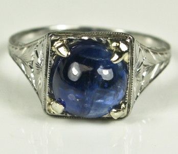 3999 Art Deco Platinum Filigree 2.57ct Cabochon Kashmir Sapphire Ring 