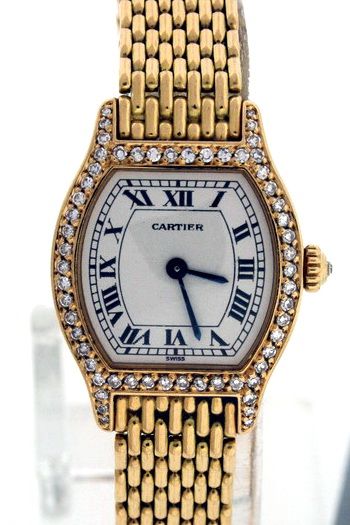 Cartier Tonneau Ladies 18k Yellow Gold Diamond Watch  