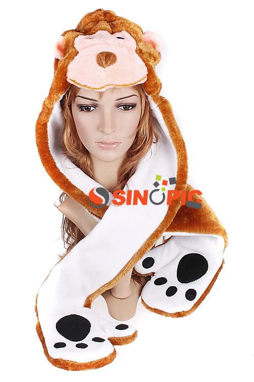 MONKEY 4in1 Fancy Dress Hat Cap Gloves Scarf Earmuff  