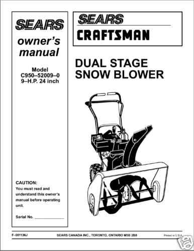 Owners Manual Craftsman Snow Blower C950 52009 09  