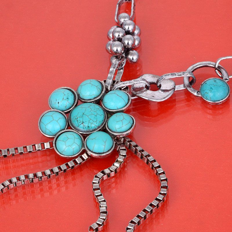 Tibet silver style blue howlite turquoise unique design CHAIN NECKLACE