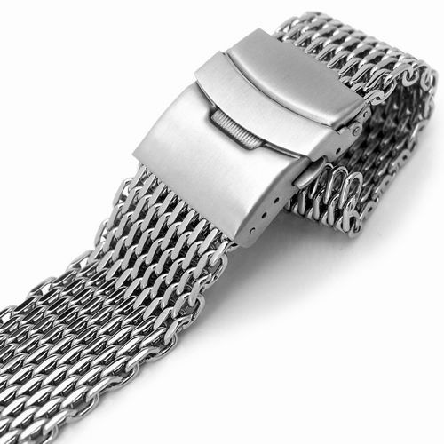 20mm Retro Ploprof Flatten SHARK Mesh Watch Band Diver Strap Polish 