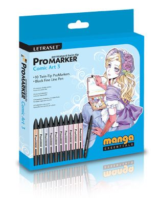 Letraset Promarkers Comic Art 10 pens+ Fine Liner SET 3  