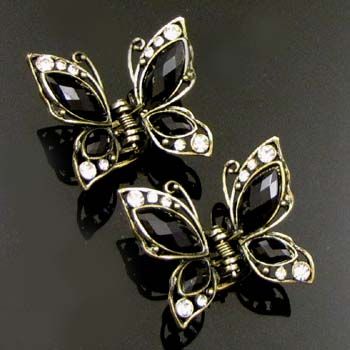 ADDL Item  2p rhinestone crystal Antiqued butterfly hair 