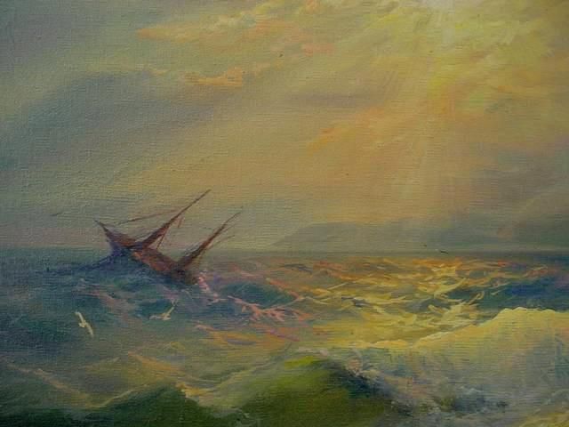 Huge SEASCAPE SHIPWRECK Stormy Seas DAGOSTINO Painting  