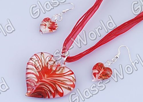 Lots 12set Heart Volute Lampwork Glass Pendant Necklace  