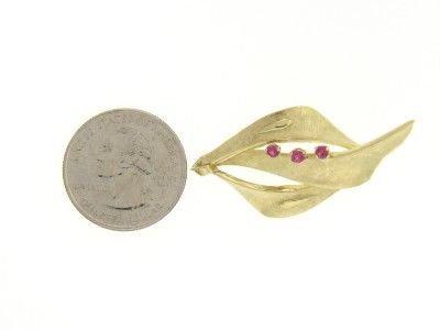 VINTAGE 14K YELLOW GOLD YG RUBY FLORENTINE BROOCH PIN  