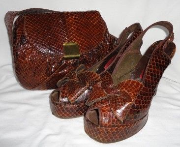   vintage alligator skin ladies peep platform shoes purse swing wwii era