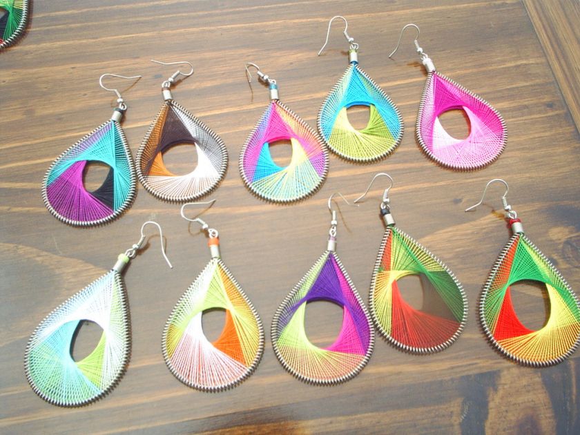 PERU JEWELRY ALPACA SILVER THREAD EARRING  TEARDROP   