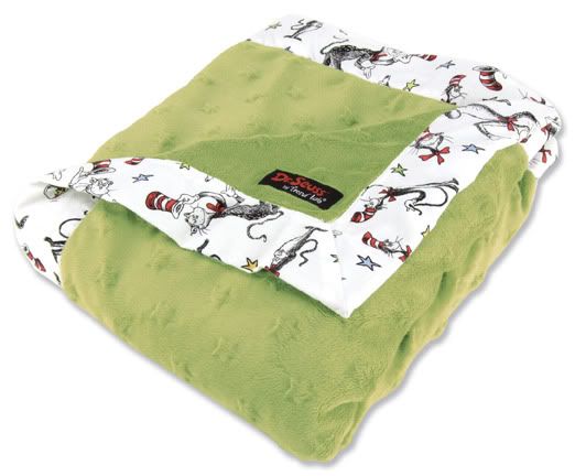   Cat in the Hat Green Star Velour framed receiving baby Blanket  