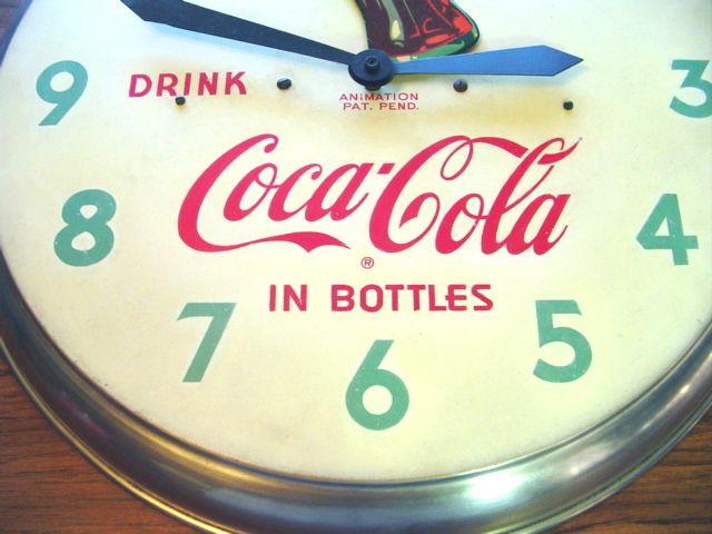 RARE COCA COLA ROCKING BOTTLE ANIMATED MOTION CLOCK SWIHART 19 1/2 