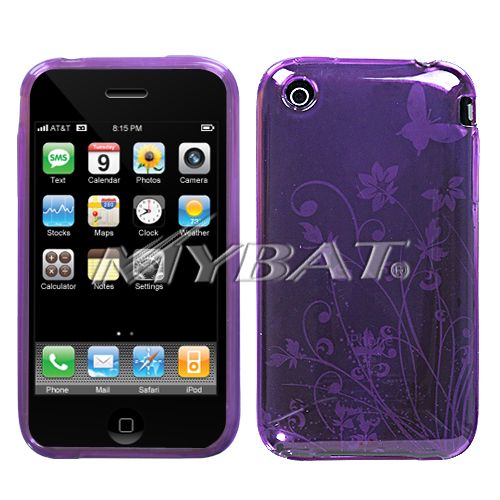 iPhone 3G 3GS Candy CASE PURPLE BUTTERFLY FLOWER GUMMY SKIN COVER 