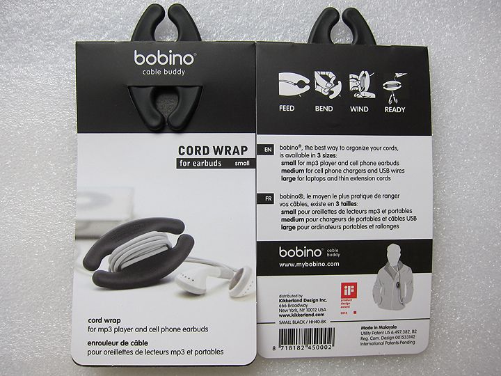 KIKKERLAND BLACK BOBINO EARBUD CABLE BUDDY IPHONE CORD WRAP  