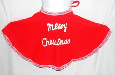 Vintage Red & White Handmade Merry Christmas Tie Back Apron Skirt Lace 