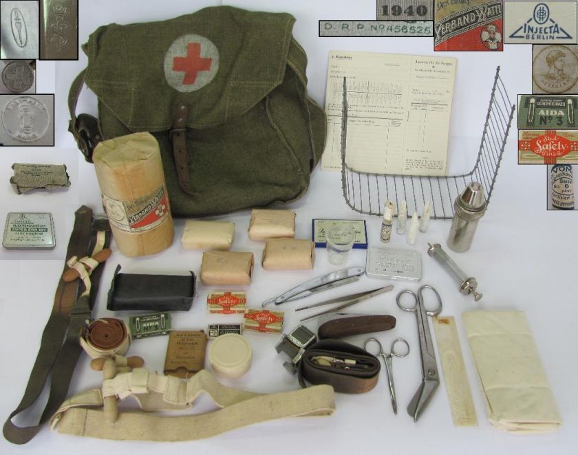 WWII ORIGINAL GERMAN ARMY MEDIC FIRST AID BAG w/EQUIPMENT  