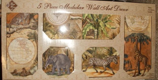 SAFARI 5 PC MODULAR WALL ART DECOR~NEW~NOAH ARC~GIRAFFE  