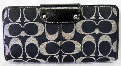 Coach Ashley Signature Sateen Slim Envelope Snap Wallet Black White 