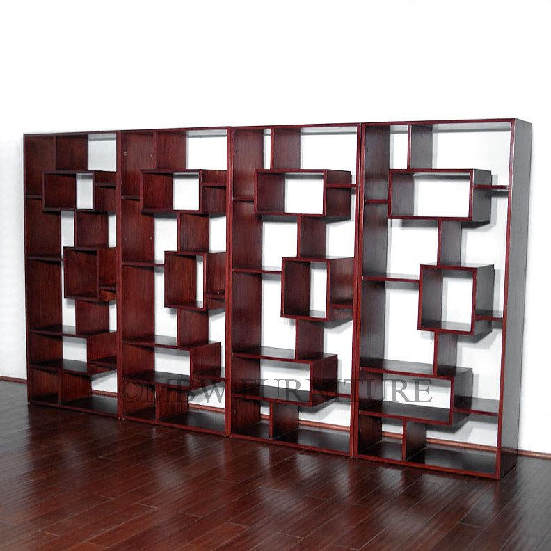   Cherry Finish Minimalist Art Deco Sectional Open Bookcase bc3501c