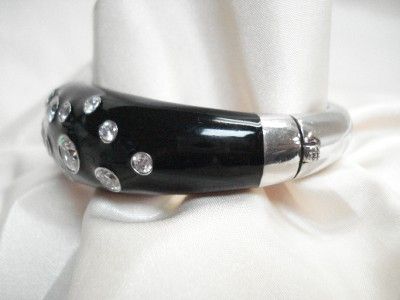 DESIGNER BELLE ETOILE STERLING SILVER GLITTER BLACK ENAMELED BANGLE 