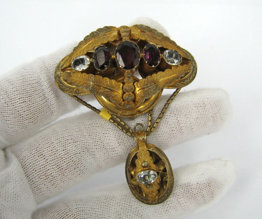 Killer Victorian 5ct Garnet & 3ct Aqua 14K Gold Brooch  