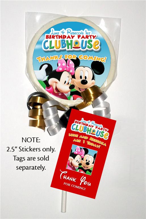 12 MICKEY MINNIE MOUSE Birthday LOLLIPOP STICKERS  