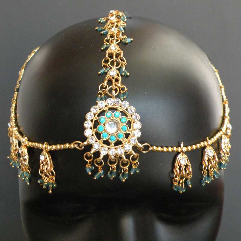   PLATED KUNDAN~CZ INDIAN BRIDAL FOREHEAD MANNG TIKKA~MATHA PATTI  