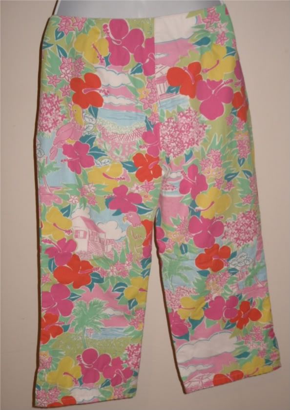 Lilly Pullitzer pink hibiscus floral capri EUC L 10 12  