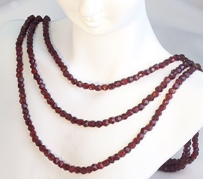 BOHEMIAN GARNET TRIPLE STRAND ANTIQUE NECKLACE  