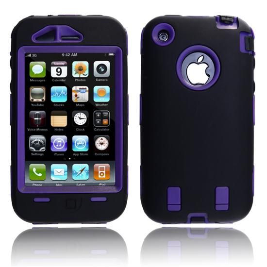 Hard Case w/ Soft Skin Rubber Silicone Cover For iPhone 3G 3GS Black 