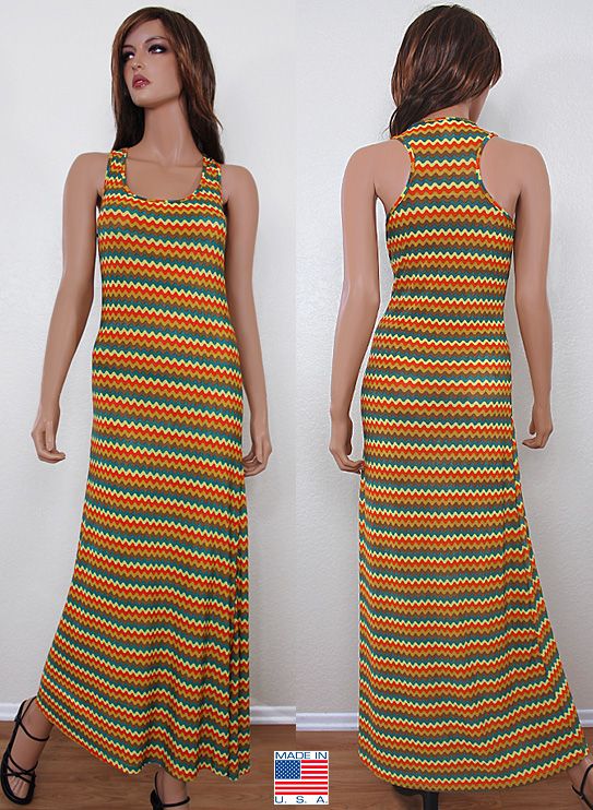 Aztec Print Summer Beach Tank Top Racer Back Maxi Long Sun Dress USA S 