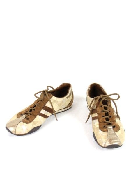 Beautiful Authentic COACH Kate Brown Gold Khaki CC LOGO SNEAKERS shoes 